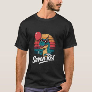 Seven Rex Kids Dinosaur 7th Birthday Party Retro S T-Shirt