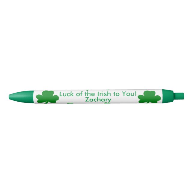 Seven Shamrocks Lucky Irish PERSONALIZE NAME Blue Ink Pen (Front)