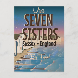 Seven Sisters,Sussex vintage travel poster Postcard