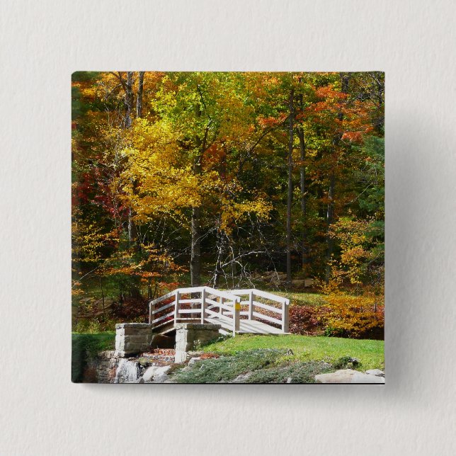 Seven Springs Fall Bridge I Autumn Landscape 15 Cm Square Badge (Front)