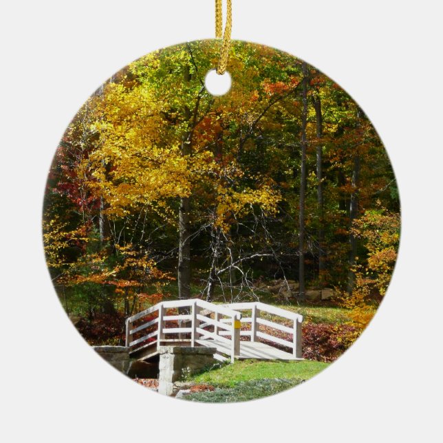 Seven Springs Fall Bridge I Autumn Landscape Ceramic Tree Decoration (Front)
