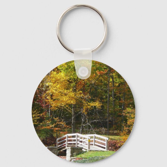 Seven Springs Fall Bridge I Autumn Landscape Key Ring (Front)