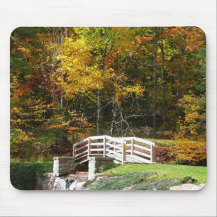 Seven Springs Fall Bridge I Autumn Landscape Mouse Mat
