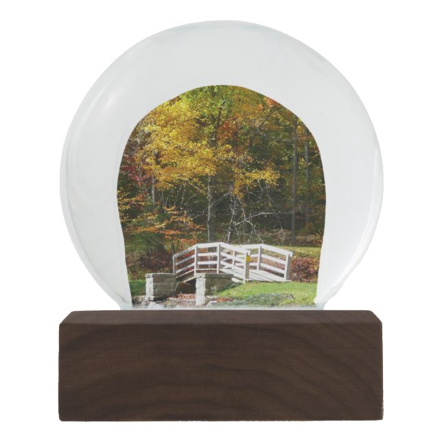 Seven Springs Fall Bridge I Autumn Landscape Snow Globe (Front)