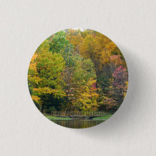 Seven Springs Fall Bridge II Autumn Landscape 3 Cm Round Badge