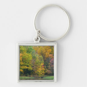 Seven Springs Fall Bridge II Autumn Landscape Key Ring