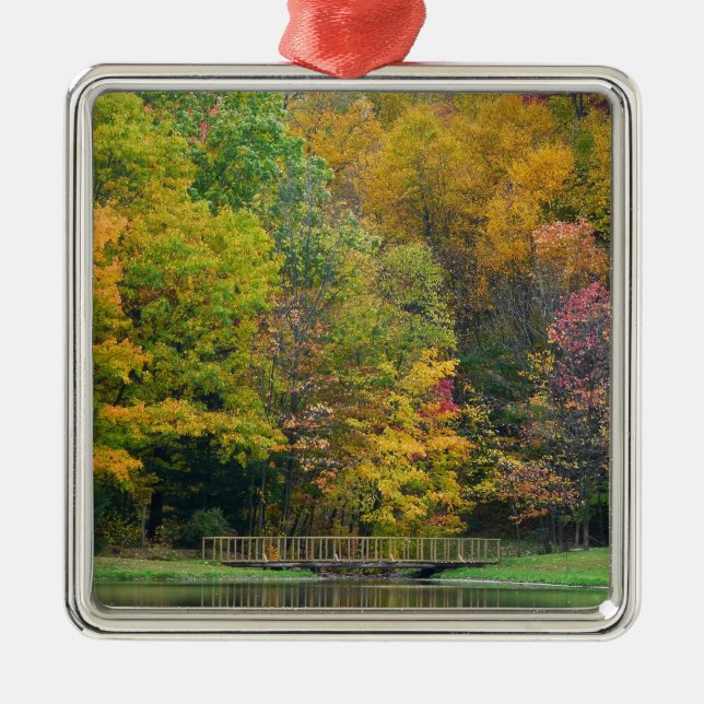 Seven Springs Fall Bridge II Autumn Landscape Metal Tree Decoration (Front)