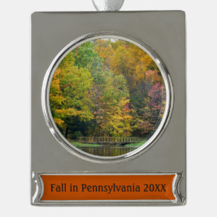 Seven Springs Fall Bridge II Autumn Landscape Silver Plated Banner Ornament