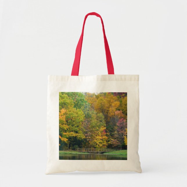 Seven Springs Fall Bridge II Autumn Landscape Tote Bag (Front)