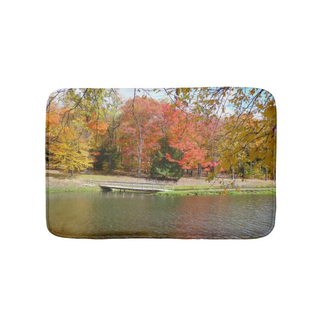 Seven Springs Fall Bridge III Autumn Landscape Bath Mat (Front)