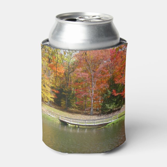 Seven Springs Fall Bridge III Autumn Landscape Can Cooler (Can Front)