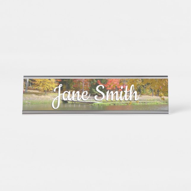 Seven Springs Fall Bridge III Autumn Landscape Desk Name Plate (Front)