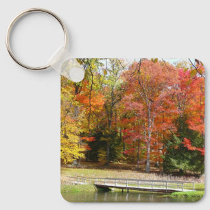 Seven Springs Fall Bridge III Autumn Landscape Key Ring