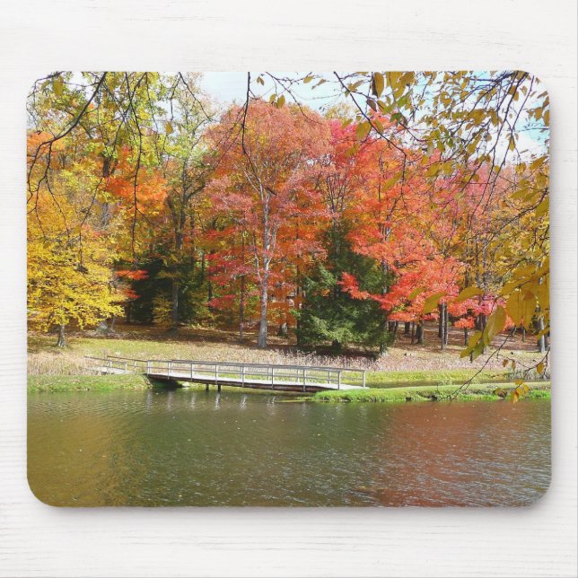 Seven Springs Fall Bridge III Autumn Landscape Mouse Mat (Front)