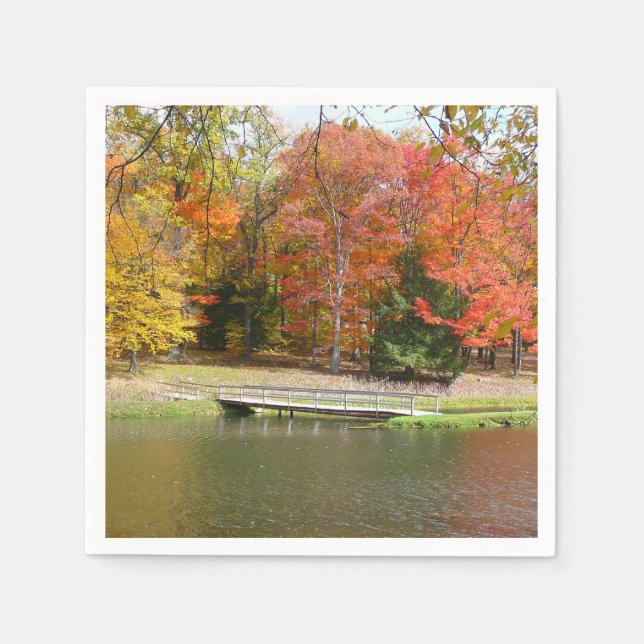 Seven Springs Fall Bridge III Autumn Landscape Napkin (Front)
