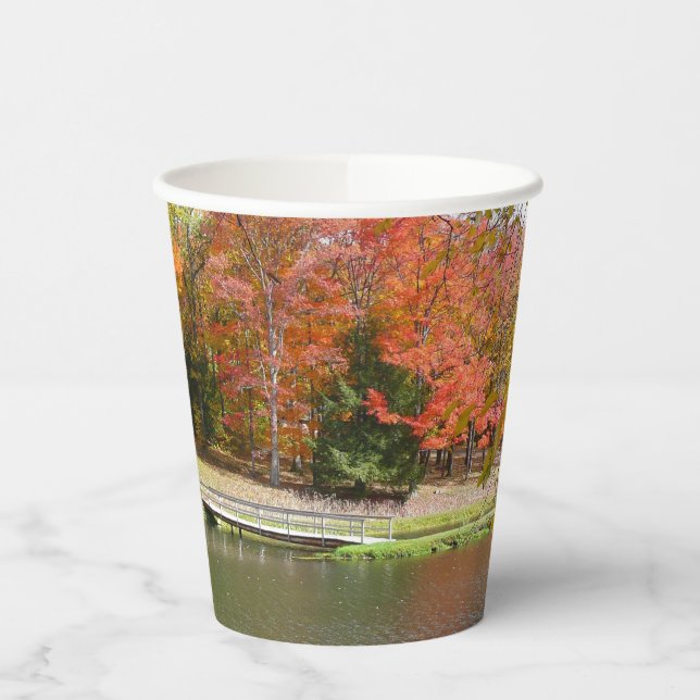 Seven Springs Fall Bridge III Autumn Landscape Paper Cups (Left)