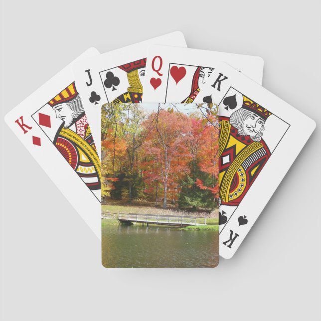 Seven Springs Fall Bridge III Autumn Landscape Playing Cards (Back)