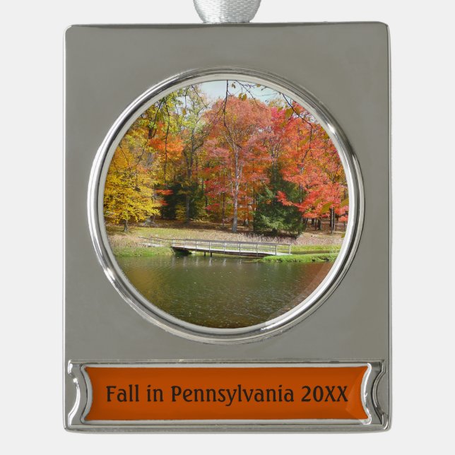 Seven Springs Fall Bridge III Autumn Landscape Silver Plated Banner Ornament (Front)