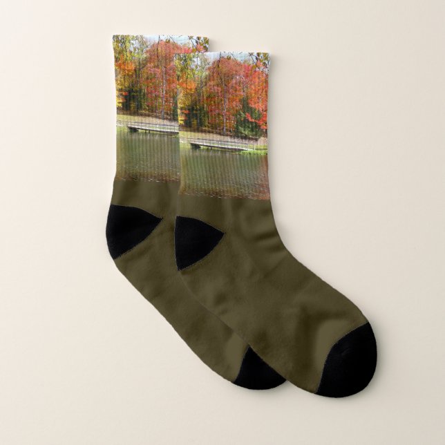 Seven Springs Fall Bridge III Autumn Landscape Socks (Pair)
