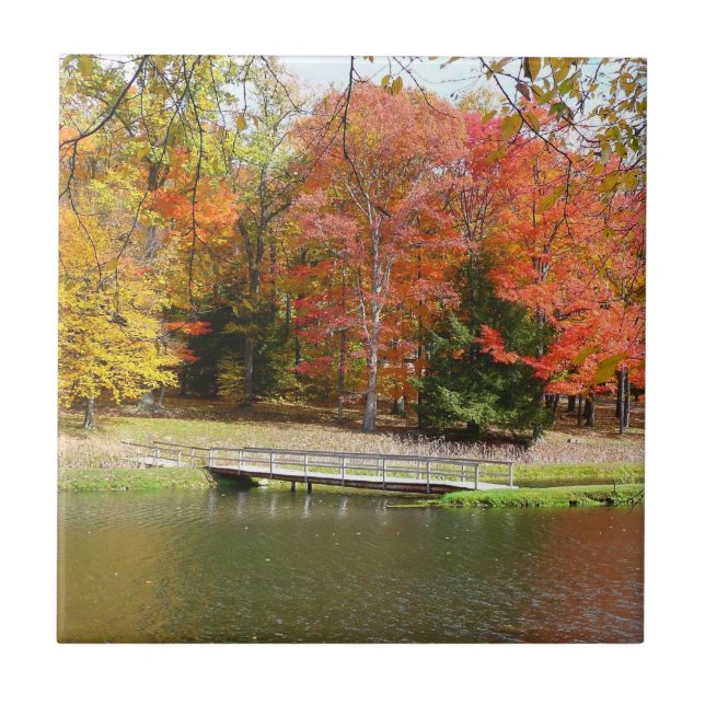 Seven Springs Fall Bridge III Autumn Landscape Tile (Front)