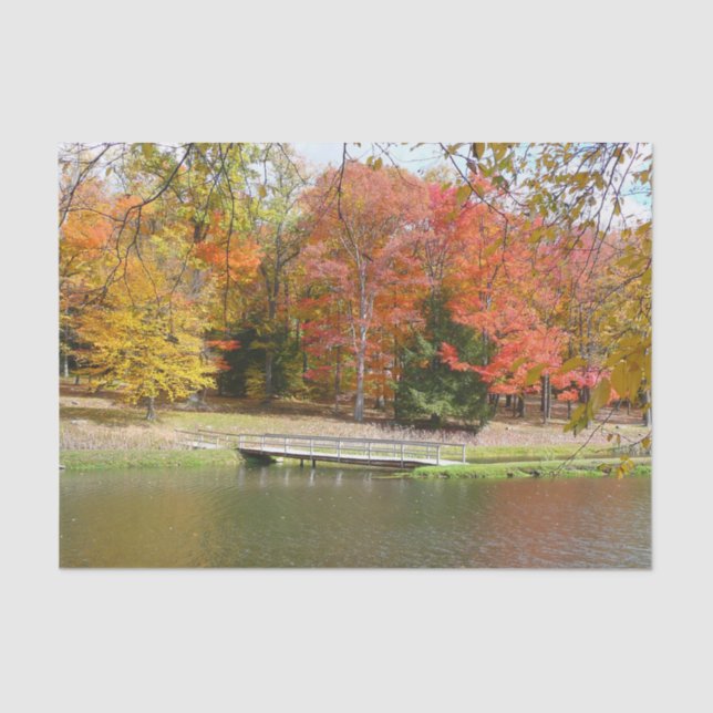 Seven Springs Fall Bridge III Autumn Landscape Tissue Paper (Front)