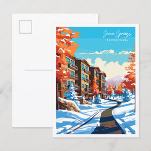 Seven Springs vintage travel illustration Postcard