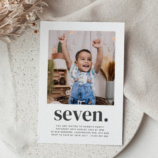 Seven Square Photo First Birthday Invitation (Creator Uploaded)