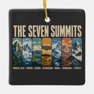 Seven Summits Mountain Landmarks Illustration Ceramic Ornament