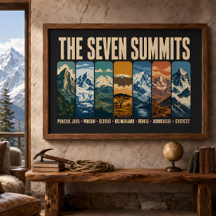 Seven Summits Mountain Landmarks Illustration Poster