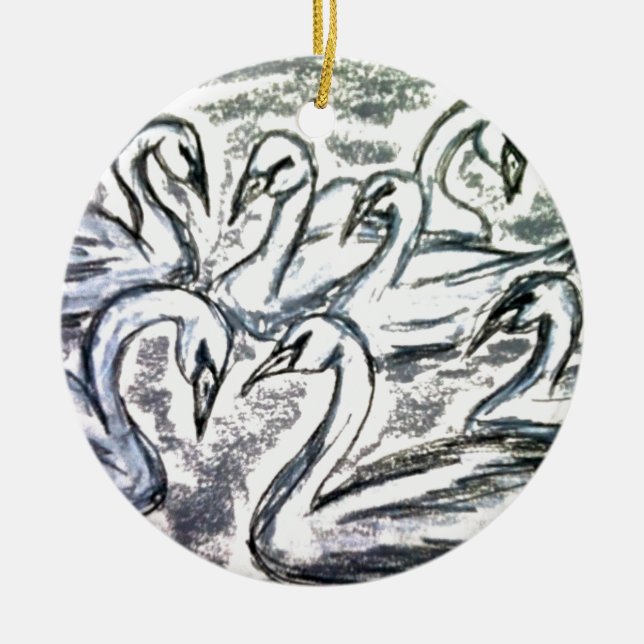 Seven Swans A Swimming Ceramic Tree Decoration (Front)