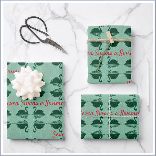 Seven Swans a Swimming Christmas Wrapping Paper Sheet