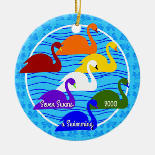 Seven Swans a Swimming - Custom year Ceramic Tree Decoration