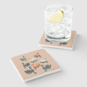 Seven Swans A Swimming Cut-Out Stencil-Style 5 Stone Coaster
