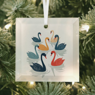 Seven Swans A Swimming Cut-Out Stencil-Style 7 Glass Tree Decoration