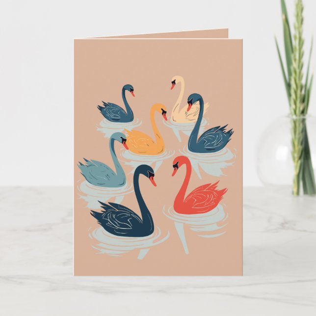 Seven Swans A Swimming Cut-Out Stencil-Style 7 Holiday Card (Front)