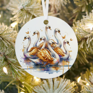  Seven swans a-swimming   Twelve Days of Christmas Metal Tree Decoration
