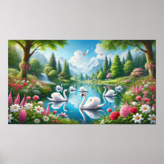 Seven Swans Swimming Poster
