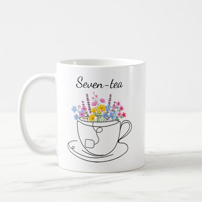Seven-Tea 70th Birthday Whimsical Fun Floral   Coffee Mug (Left)