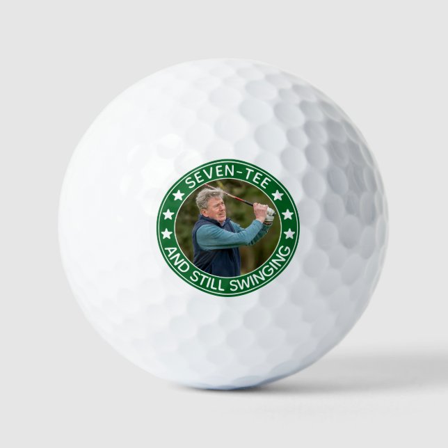 Seven-tee & Still Swinging Funny 70th Birthday Golf Balls (Front)