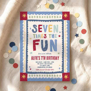 Seven Times The Fun Whimsical Boy 7th Birthday Invitation