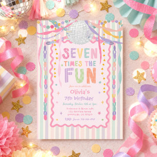 Seven Times The Fun Whimsical Girl 7th Birthday Invitation