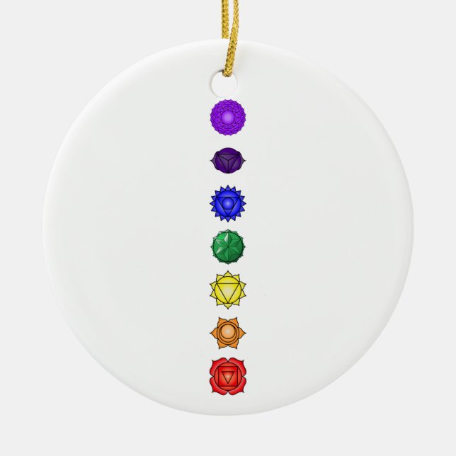 Seven vertical chakras ceramic tree decoration (Front)