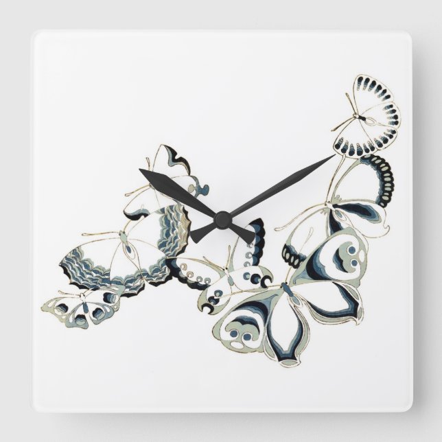 Seven Vintage Japanese Butterflies Square Wall Clock (Front)