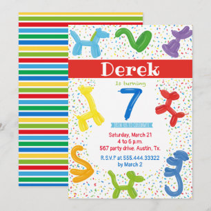 seven years animals balloons invitation
