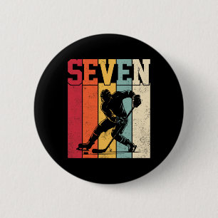 Seven Years Old Ice Hockey Lover Retro 7th Birthda 6 Cm Round Badge