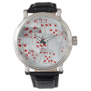 Sevens, Poker Cards, Mens Leather Big Face Watch. Watch