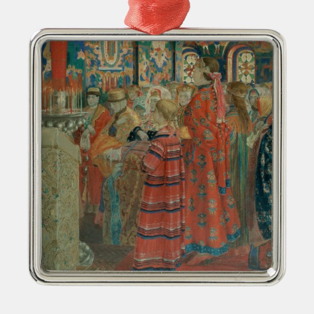 Seventeenth Century Russian Women at Church Metal Tree Decoration (Front)