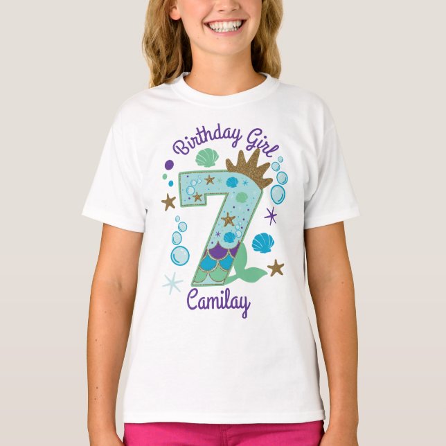 Seventh Birthday Mermaid 7th T-Shirt (Front)