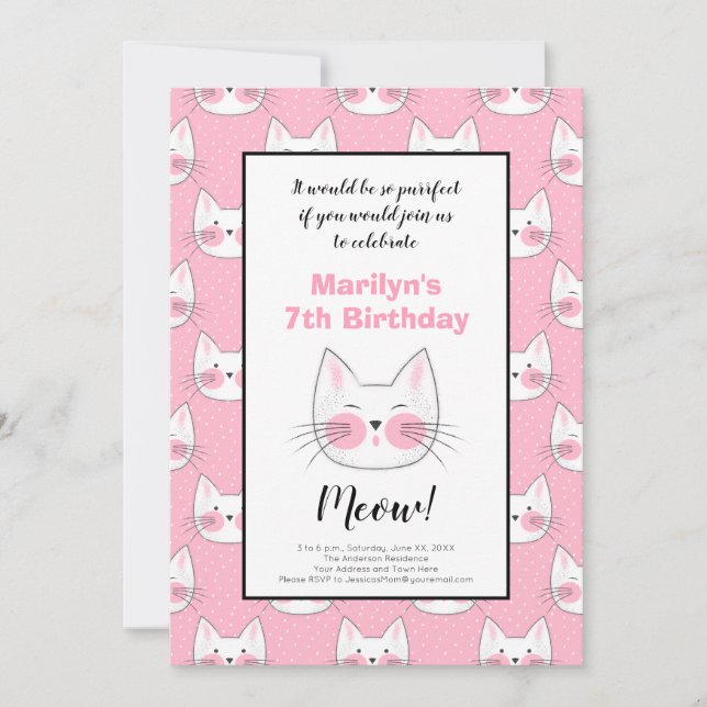 Seventh Birthday Party for Girl Announcement (Front)