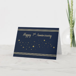 Seventh Employee Anniversary Gold Glitter Stars Card